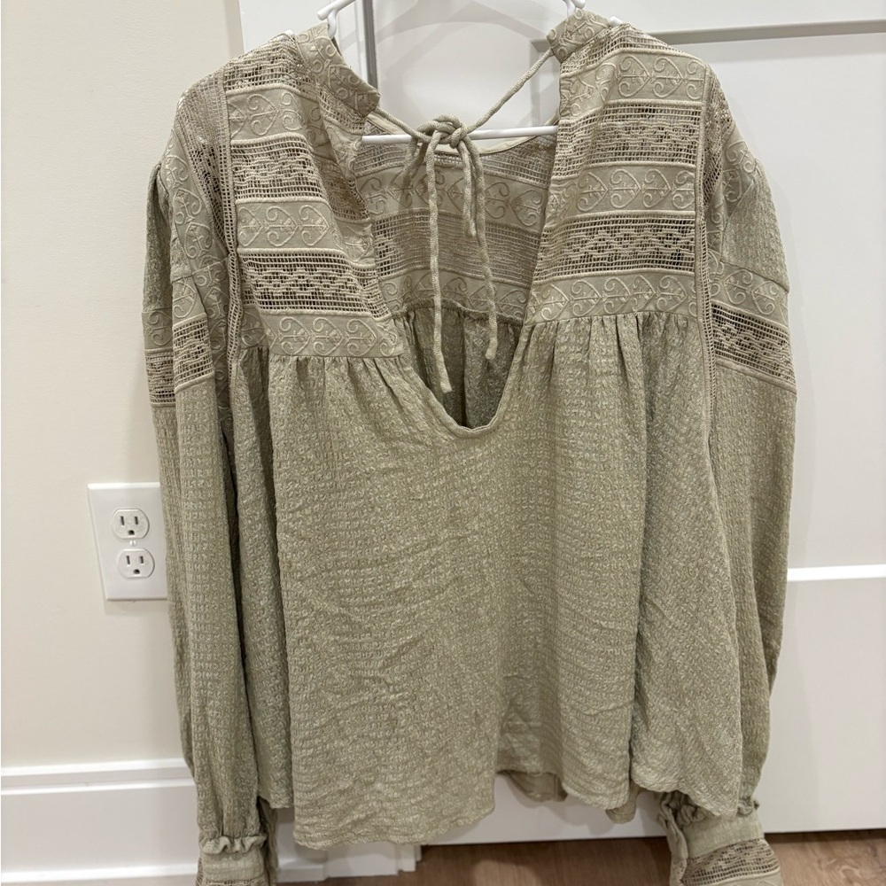 NWOT Free People It Takes Two Lace Top In Green Moss Size Large - Picture 7 of 9